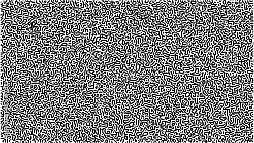 Turing reaction diffusion monochrome seamless pattern with chaotic motion chemical morphogenesis concept. Curvy doodle labyrinth organic structure