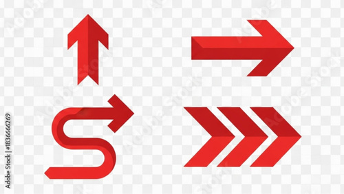 Vibrant Red Arrows Indicating Diverse Directions and Navigation, perfect for illustrating movement, choices, and progress. vector illustration