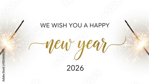 A festive greeting for the New Year. With elegant calligraphy, shimmering sparks to evoke a sense of joyous anticipation. vector illustration