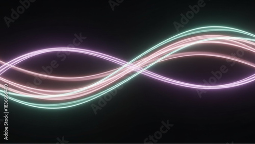 Vibrant wave patterns created by neon lights on a sleek, dark backdrop, capturing the essence of futuristic technology. vector illustration