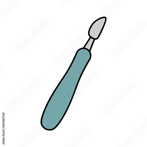 Surgical Scalpel With Light Blue Handle Isolated on Black Background Simple Flat Design