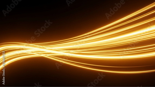 Illuminating golden light trails weave through a dark canvas, creating a mesmerizing display of dynamic motion and energy, evoking feelings of speed and innovation. vector illustration