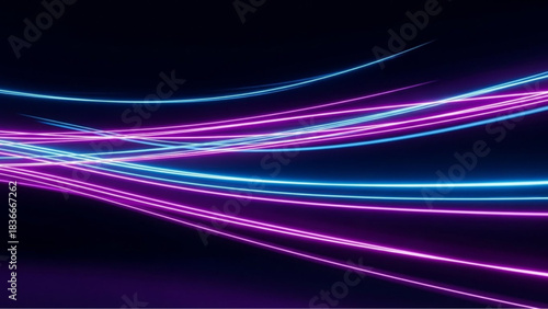 Vibrant neon streaks of blue and purple light dance across a dark canvas, creating a mesmerizing abstract display. The dynamic lines convey a sense of speed, energy. vector illustration