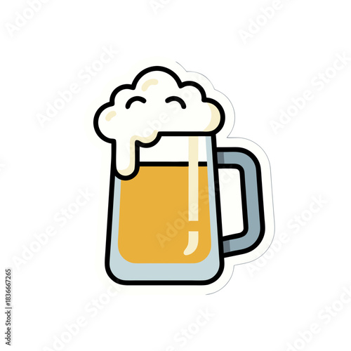 Tall Glass Of Beer With Frothy Head Flat Vector Art Minimalist Clean Rounded Shapes Isolated On Black Background