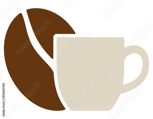 A stylized illustration shows a coffee bean next to a coffee cup.