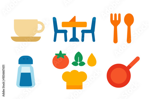 Culinary icons: kitchenware, ingredients, and dining symbols