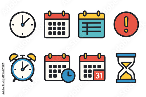 Variety of calendar and time management icons for organization