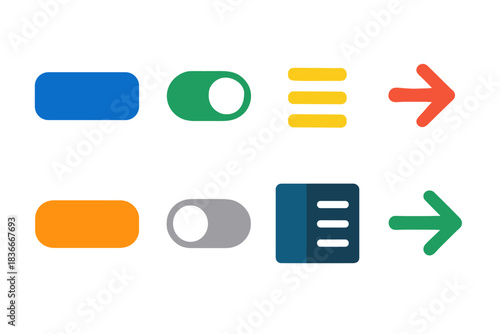 Toggle and navigation button icon set with arrows in primary colors