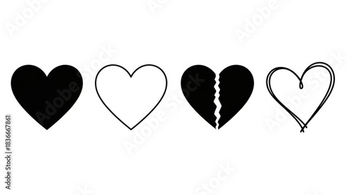A set of artistic heart illustrations, expressing love, joy, and sorrow, offering visual representations of various emotional states. vector illustration