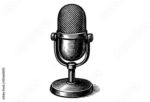 Vintage style microphone isolated on white background — stock vector.