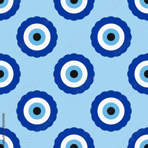 Blue Scalloped Evil Eye Alternating Pattern
