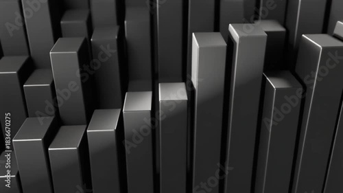 Matte Black 3D Bar Shadow: Extreme Close-up Rhythmic Rising Volume Loop.