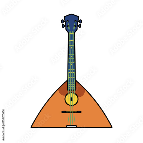 Traditional Balalaika String Instrument With Frets and Tuning Pegs on a Black Background