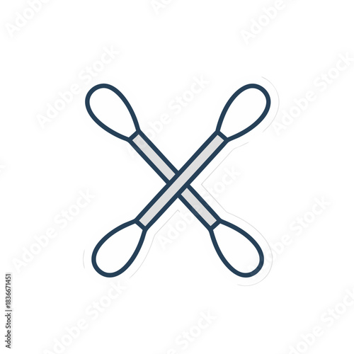 Two Crossed Cotton Swabs With White Tips And Gray Handles Isolated On A Black Background Minimalist Flat Vector Art Simple Graphic Design