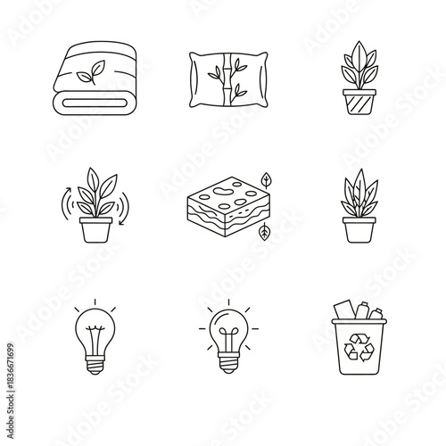 eco friendly living promoting a green lifestyle with sustainable products energy efficient bulbs  recycling for an environmentally conscious home.