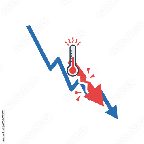 economic downturn impact illustrated by a thermometer dropping sharply symbolizing market crash and financial loss ideal for investment risk analysis reports.
