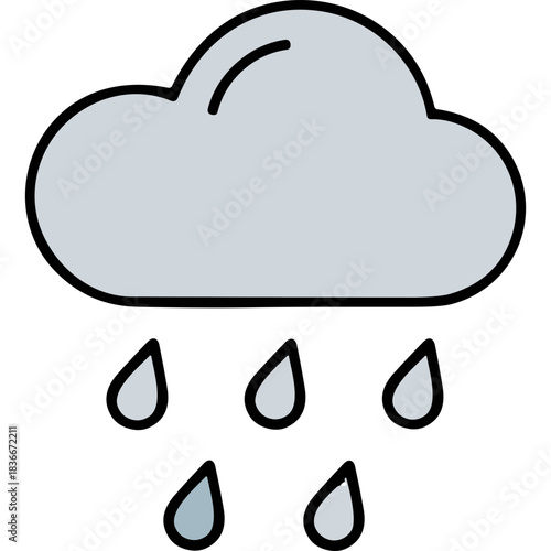 Gray Rain Cloud with Falling Water Droplets Against a Transparent Background Simple Weather Icon