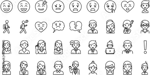 Emotions and People Icons Set: Minimalist Line Art for UXUI Design  Stock Illustration