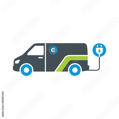 electric vehicle delivering eco-friendly solutions a green commercial van plugged into a charger showcasing clean energy and sustainable transportation