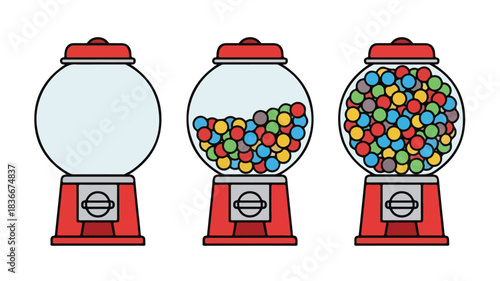 Gumball Machine Icon Set – Empty, Half-Filled, and Full