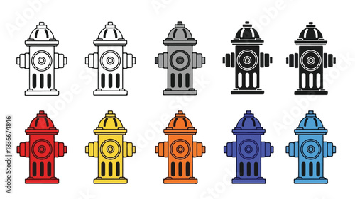 Fire Hydrant Icon Set in Various Colors and Styles