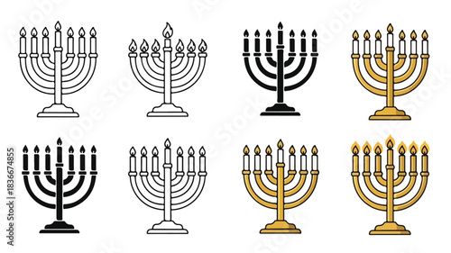 Menorah Icon Set in Multiple Styles and Colors