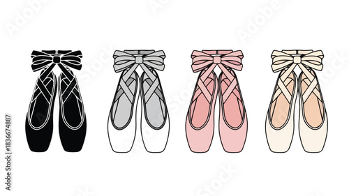 Ballet Pointe Shoes Icon Set in Multiple Colors