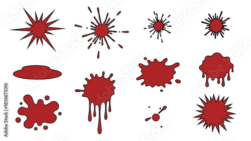 Red Blood Splatter Icon Set Collection