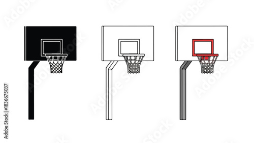Basketball Hoop Icon Set in Multiple Styles