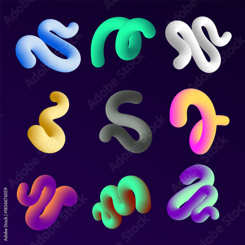 Vibrant Abstract Gradient Fluid Tube Elements Collection