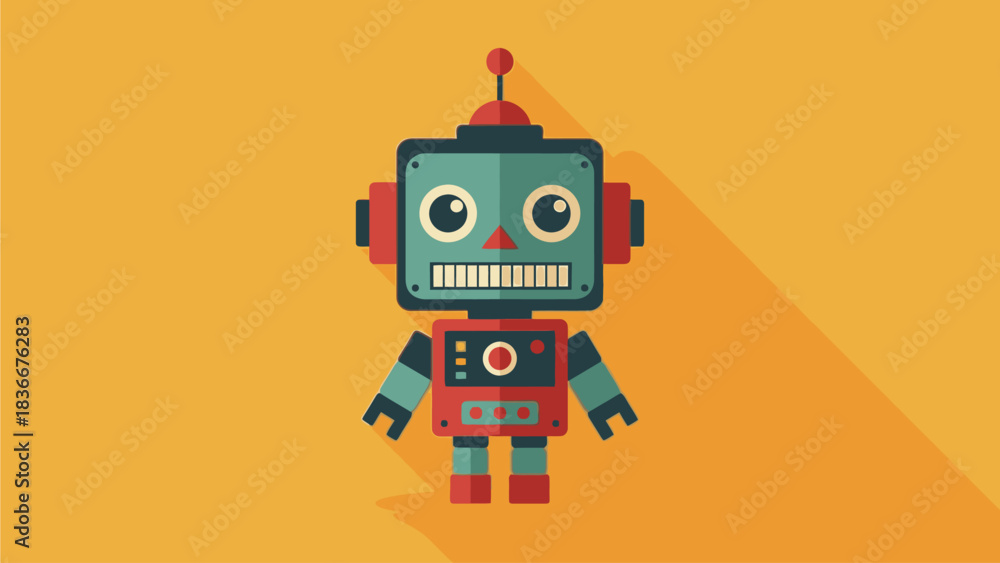 Fototapeta premium Vector Pixel Art Toy Robot – Retro 8-Bit Style Illustration