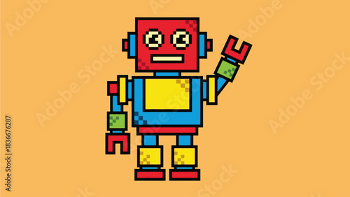 Vector Pixel Art Toy Robot – Retro 8-Bit Style Illustration