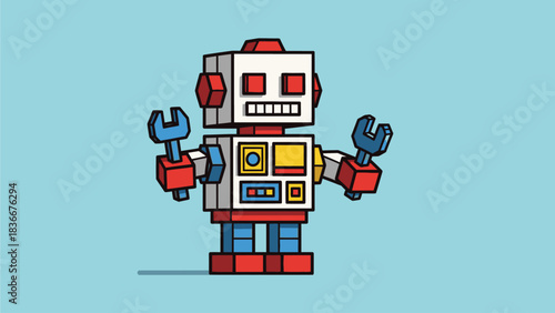 Vector Pixel Art Toy Robot – Retro 8-Bit Style Illustration