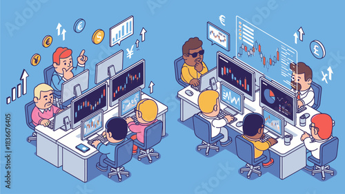 Vector Isometric Forex Trading Illustration – Business Technology & Money Earning Concept
