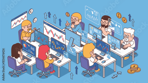 Vector Isometric Forex Trading Illustration – Business Technology & Money Earning Concept