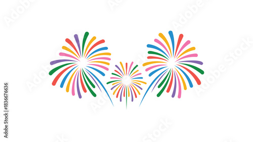 Colorful abstract fireworks bursts festive explosion design elements for celebrations and events isolated on white