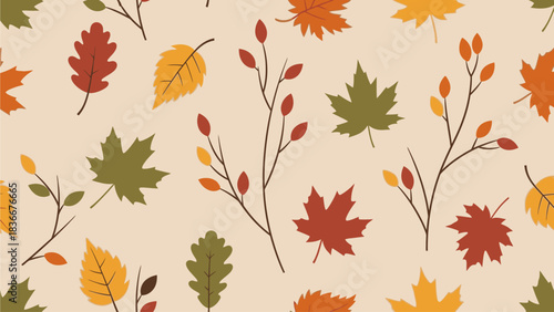 Vector Autumn Leaves Seamless Pattern – Neutral Beige Fall Background for Fabric & Wrapping Paper