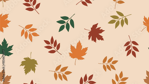 Vector Autumn Leaves Seamless Pattern – Neutral Beige Fall Background for Fabric & Wrapping Paper