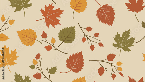 Vector Autumn Leaves Seamless Pattern – Neutral Beige Fall Background for Fabric & Wrapping Paper