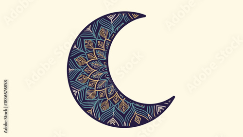 Vector Crescent Moon Silhouette – Mandala Moon Design Outline