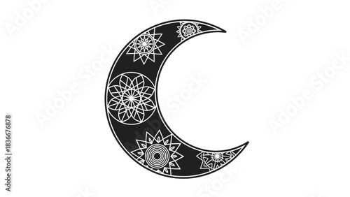 Vector Crescent Moon Silhouette – Mandala Moon Design Outline