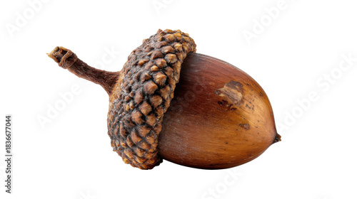 Acorn nut with cap and stem on transparent background displaying nature, autumn, organic symbol