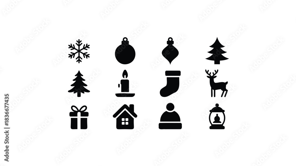 Obraz premium Collection of Christmas icons festive holiday symbols for winter celebration design isolated on white background
