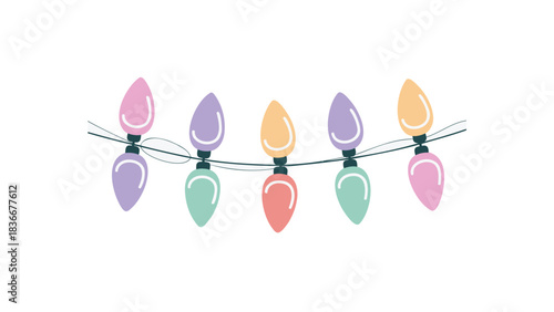 Pastel Christmas lights string festive decoration for holiday season isolated on white background vector illustration
