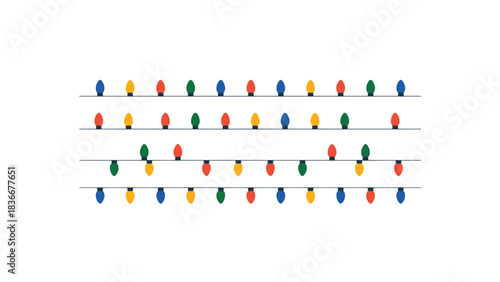 Colorful string lights festive holiday decoration bulbs on white background perfect for Christmas and New Year celebrations
