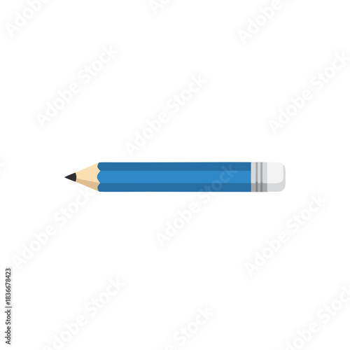 A blue graphite pencil with an eraser is isolated on a black background with a sharp graphite point and wood shavings detail