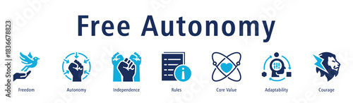 Free autonomy icon vector concept illustrating freedom, independence, autonomy, renewal, values, and self-direction.