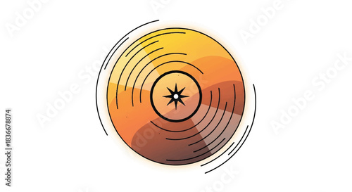 Vibrant Orange-Yellow Vinyl Record Graphic Shown from Front View on Clean White Background in a Digital Illustration