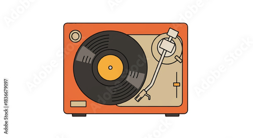 Stylized Orange Retro Turntable with Black Vinyl Record Illustration for Music Enthusiasts and Classic Audio Entertainment Design Projects