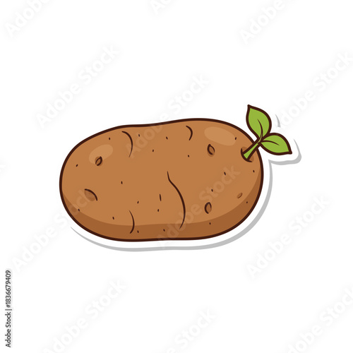 A Cartoon Drawing of a Potato with a Sprout Growing from it on a Transparent Background